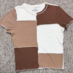 Hollister Tan and White Patchwork Top